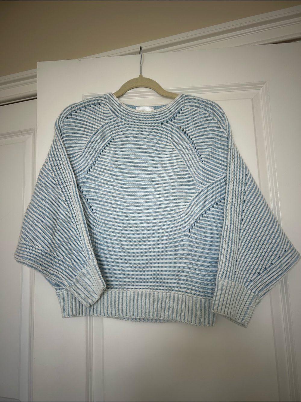 Line & Dot Blue and White Striped Crewneck Sweater